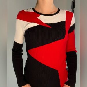 AZI Colorblock Red Black and White Ribbed Long Sleeve Size XS